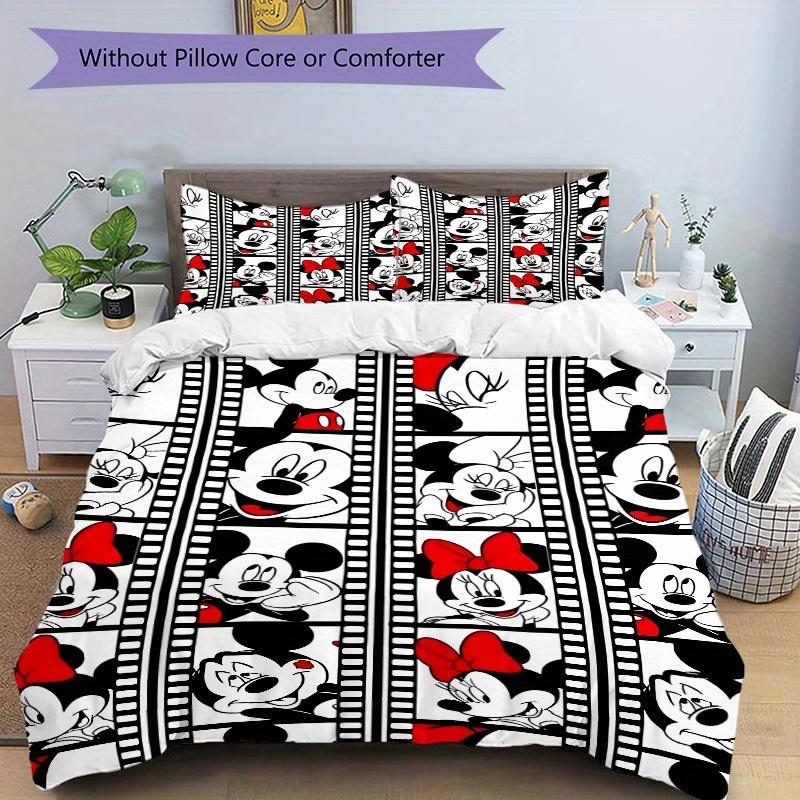3pcs Mickey, Minnie Printed Bedding Set, Breathable And Soft, Machine Washable, Christmas Gift, Suitable for Bedroom Decoration, 115