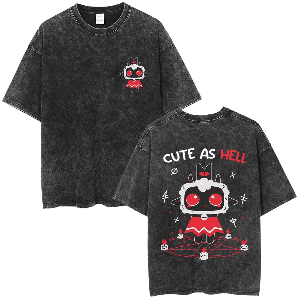 Hot Game Cult of The Lamb Vintage Washed T-shirt Men Women Clothing Casual Cotton Oversized T-shirts Y2k Cosplay Player T Shirts S разноцветный