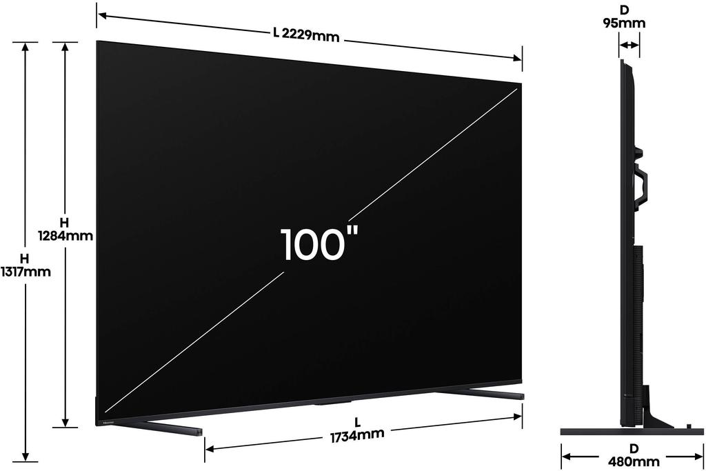 Hisense 100E7Q Pro - TV QLED 100" (253 Cm) - 4K UHD 3840x2160 - 144 Hz - Dolby Vision - TV Connecté - 4xHDMI 2.1 - WiFi