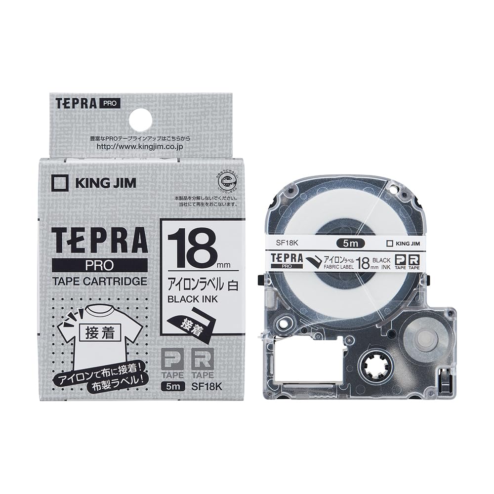 

King Jim Tepra PRO Tape 5m SF18K [Genuine] Cartridge, Iron-on Label, 18mm, White/Black Text, білий