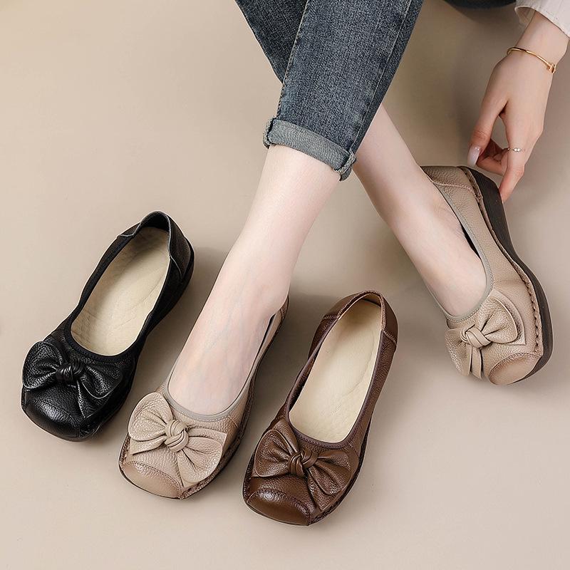 Women's Retro Ethnic Handmade Floral Cowhide Wedge Shoes with Thick Soft Sole