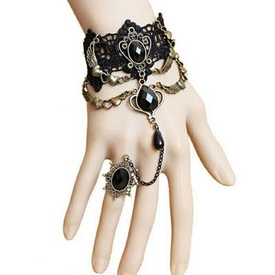 Women Vintage Punk Gothic Lace Hand Chain Hand Harness Bracelet Slave Chain MIT