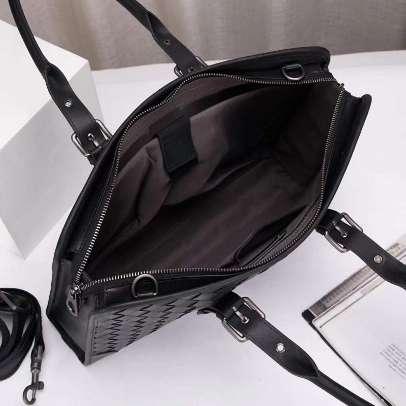 Genuine Leather Woven Briefcase Men - Business Tote With Laptop Compartment Crossbody Shoulder Strap