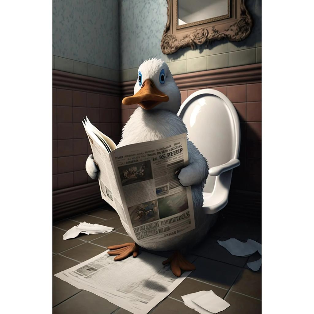 Funny Bathroom Humorous Animal Wall Canvas Paintings Decor Bear Dog Tiger Sitting On Toilet Reading Newspaper Poster Art Print