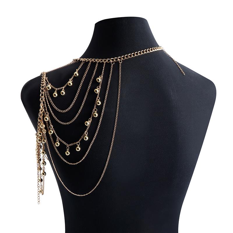 Fashionable Multi-Layer Tassel Metal Ball Shoulder Chain Body Chain Personalized Spicy Girl Chest Chain Accessories