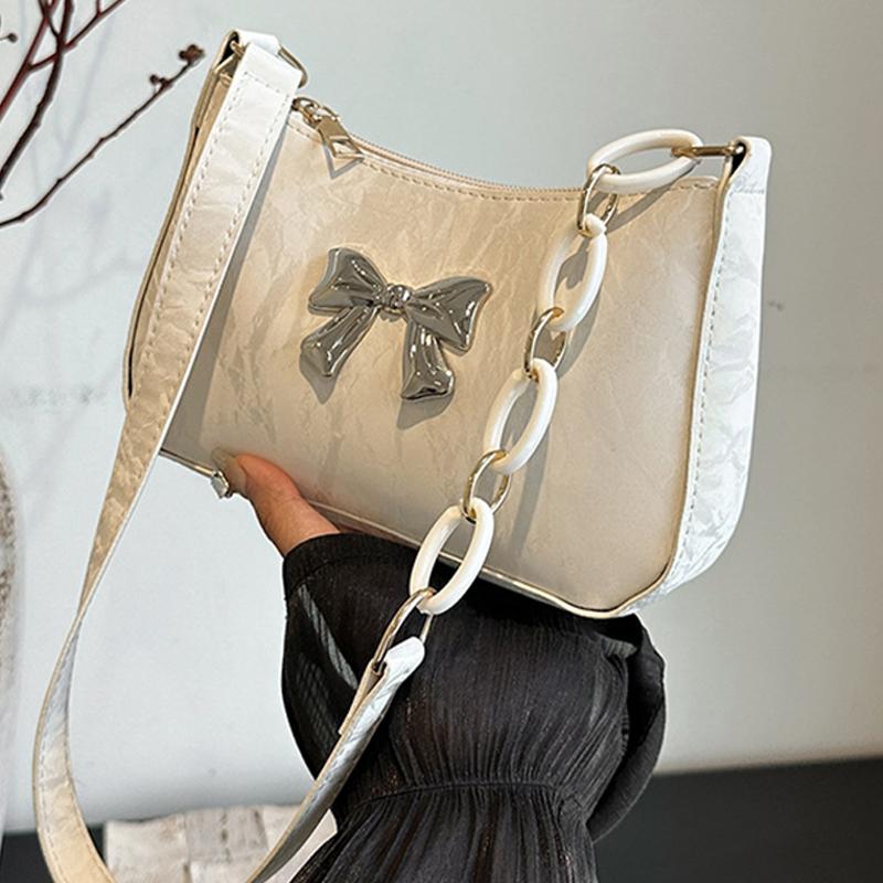 Sweet And Fresh Bowknot Handbag For Women  Style Trendy Underarm Messenger Bag Chain Shoulder Bag