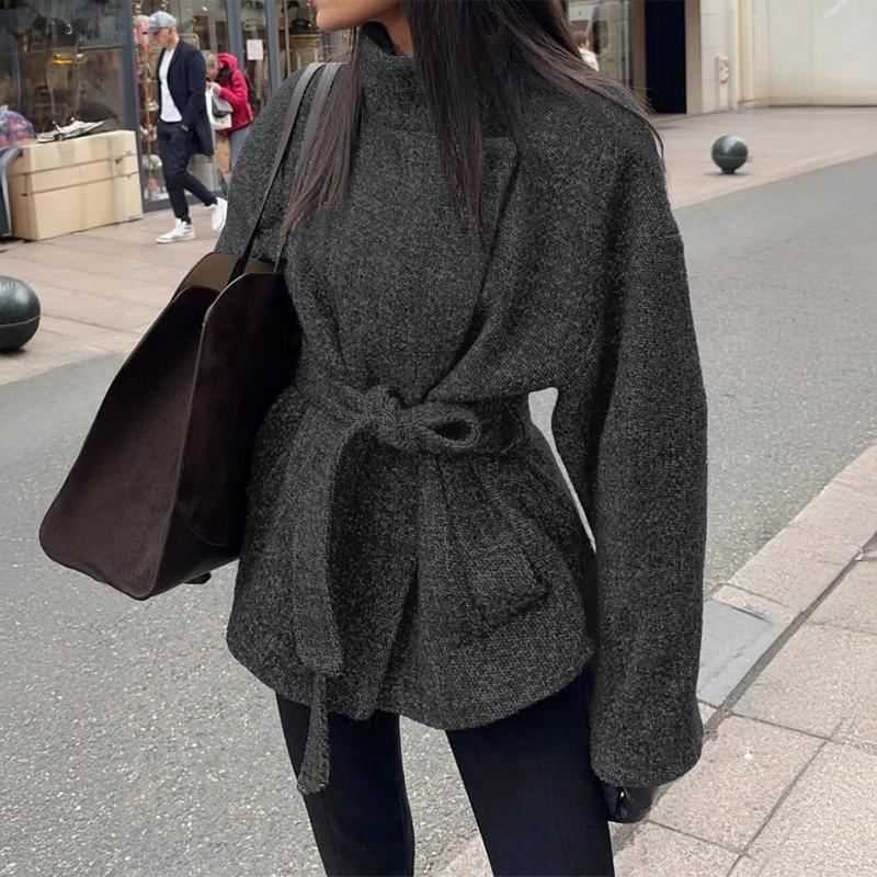 Elegant Fashionable Lace-up Long-sleeved Coat for Women In Autumn and Winter