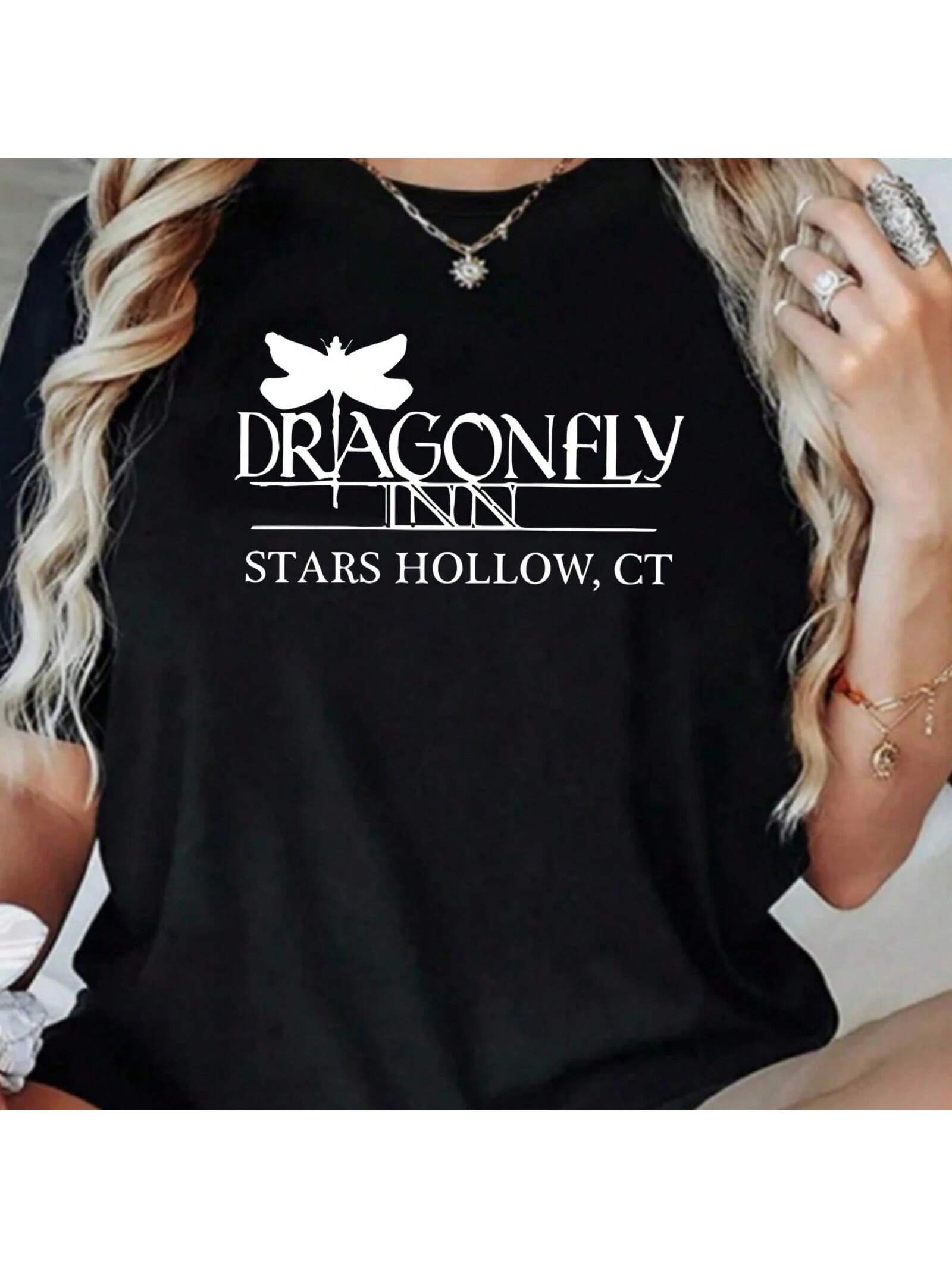 Printed Wounisex s T-Shirts With Letters And Dragonflies Artistic Fashion T-Shirts Everyday Wounisex s Tops S разноцветный