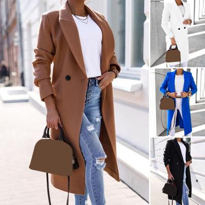 Casaco longo feminino outono inverno fecho de um botão lapela jaqueta ajuste solto cor sólida sobretudo para escritório casual wear