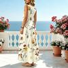 Bohemian Floral Sleeveless A-Line Maxi Dress | Comfy Beach Vacation Dress,Daily Casual,Travel Photo-Ready,Versatile