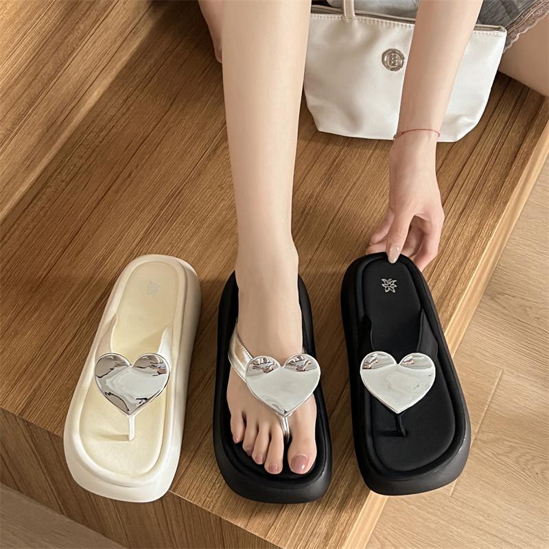 Móda Móda Pantofle s otevřenou špičkou s kovovým srdcem Pantofle z PVC s měkkou podrážkou pro ženy Plážová obuv Protiskluzové plážové pantofle Sandály na dovolenou