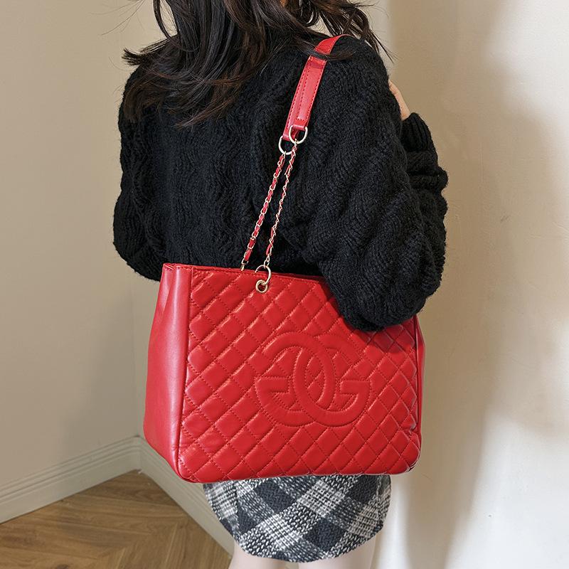 Women's Fashion Diamond Pattern Chain Tote Bag