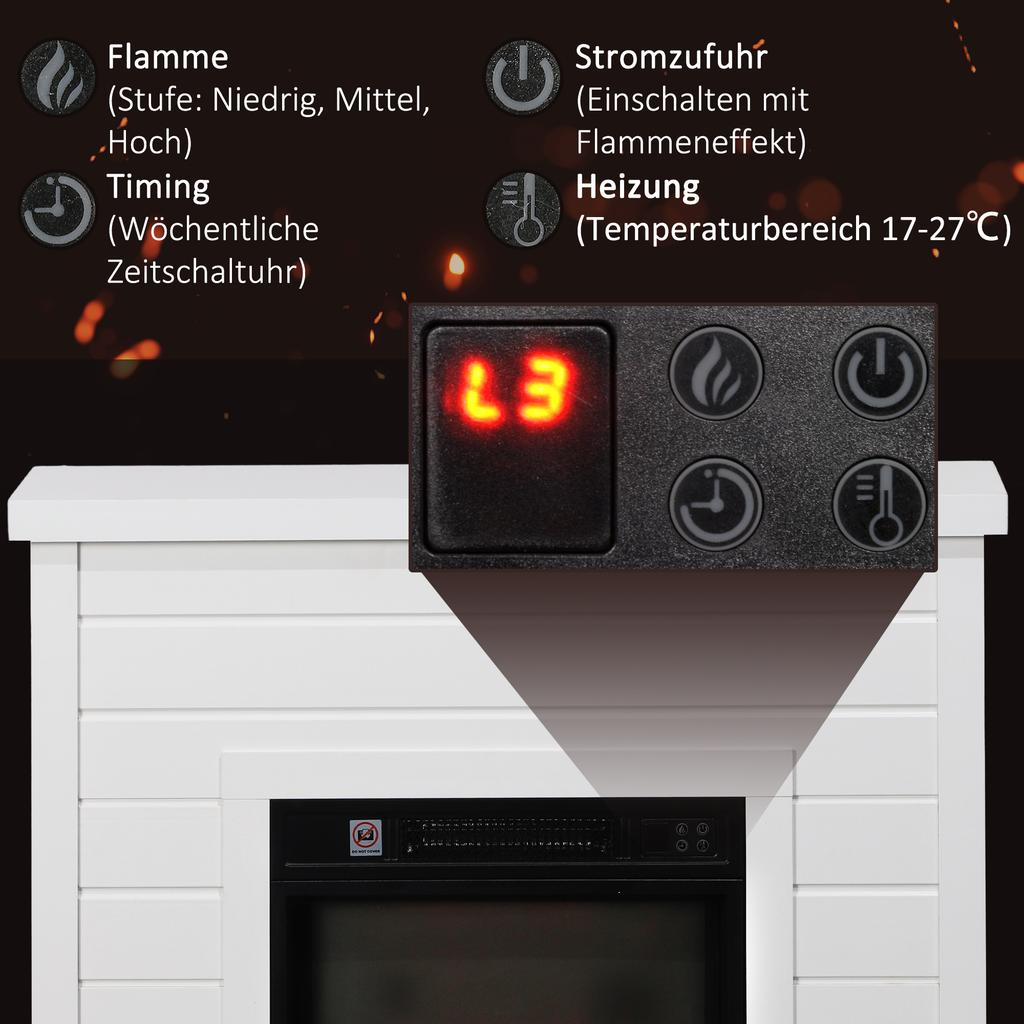 Electric Fireplace, 3D Flame Effect, 3 Settings, Timer, Remote Control, White