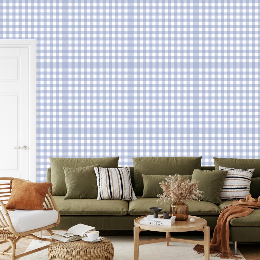 Wallpaper Fabric Pattern Blue, White and Light Gray 50x1000