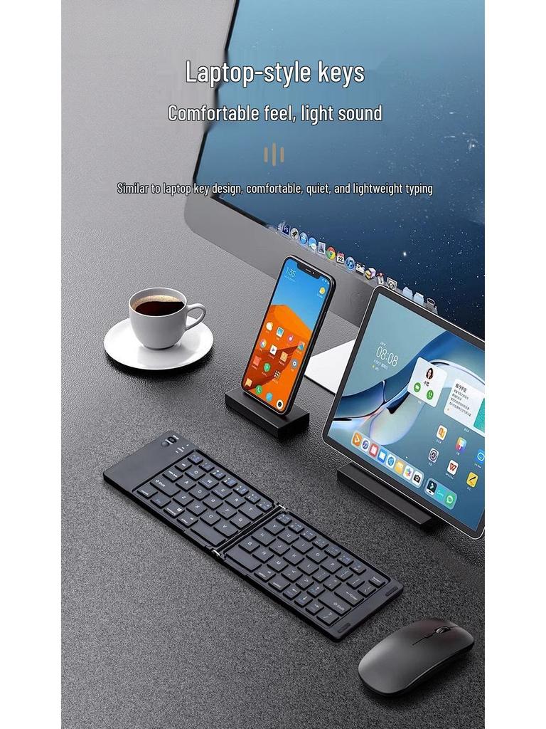 Compact Triple-System Folding Bluetooth Keyboard with Silent Typing and Rechargeable Battery