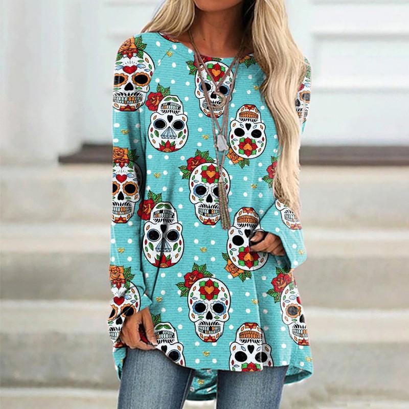 Round Neck 3D Printed Top Fashionable Casual Retro Long Sleeved Women's T-shirts