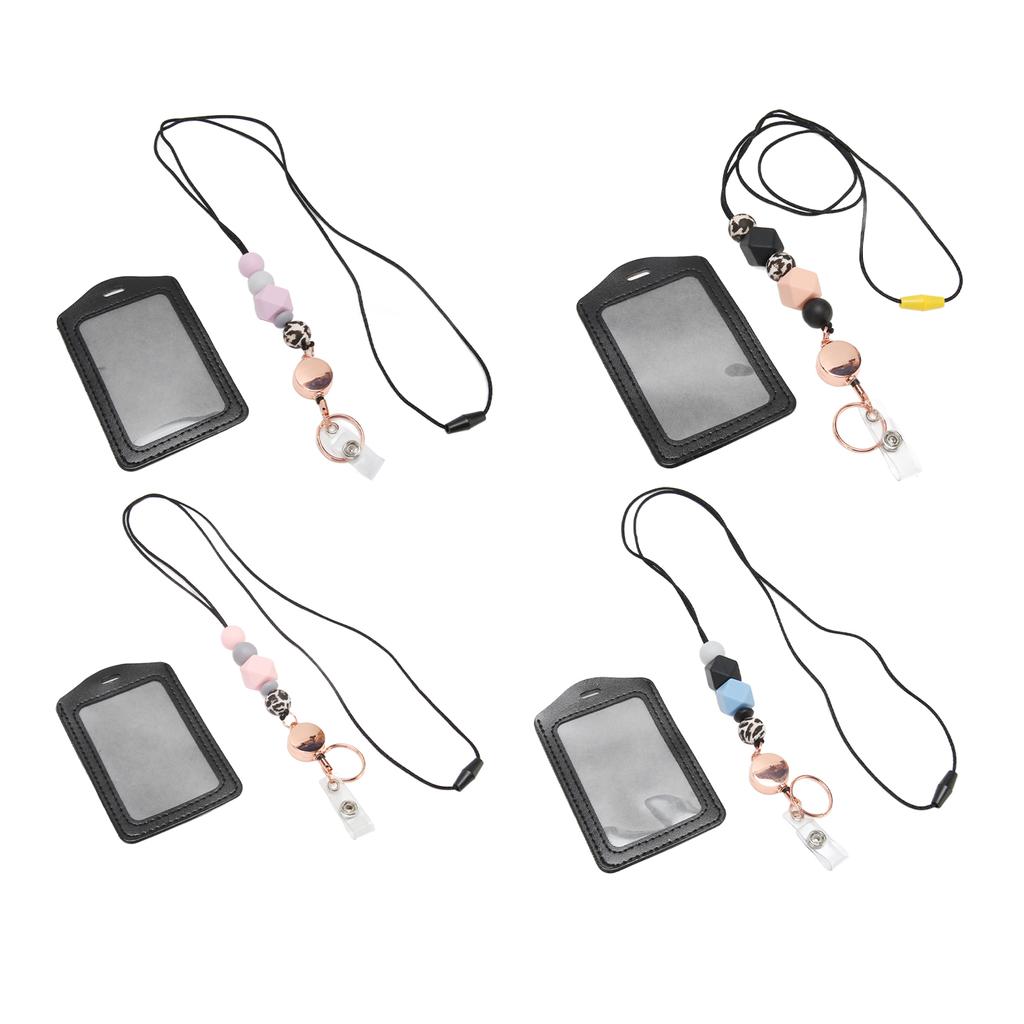Silicone Retractable Beaded Lanyard with Transparent ID Holder Multi Purpose Badge Holder for Studen