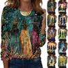 Women's Halloween Print Long Sleeve Neck Loose Fit Tunic Top for Fall Casual Outfits