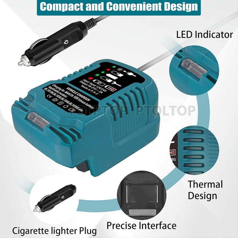 Portable Mini Car Battery Charger For Makita/Dewalt/Milwaukee18VLi-ion Battery Charger Cigarette Lighter Plug with LED Indicator