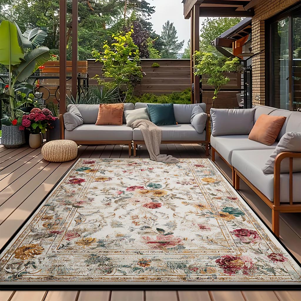 Tappeto con Fantasia Floreale Retrò Decorazione Soggiorno Tappeti Morbidi e Soffici da Esterno per Camera da Letto Salotto Tappetino Antiscivolo Tappetini d'Ingresso