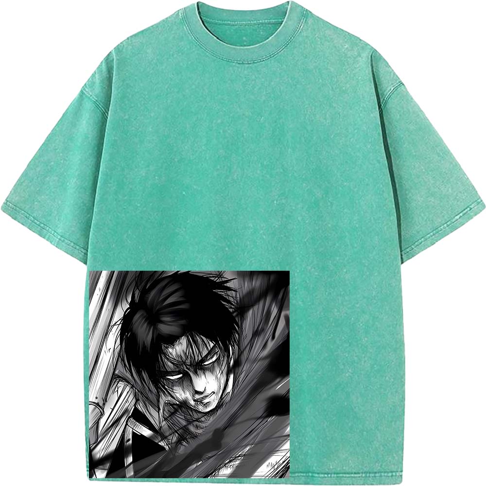 Levi Ackerman Cool Clothing Attack On Titan Manga T Shirt Men Oversized Cotton T-shirts Retro Washed Tee Harajuku Male Tshirt