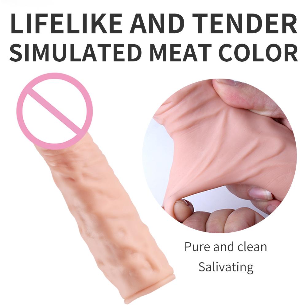 Reusable Penis Sleeve Extender Realistic Penis Condom Silicone Extension Sex Toy for Men Cock Enlarger Condom Sheath Delay