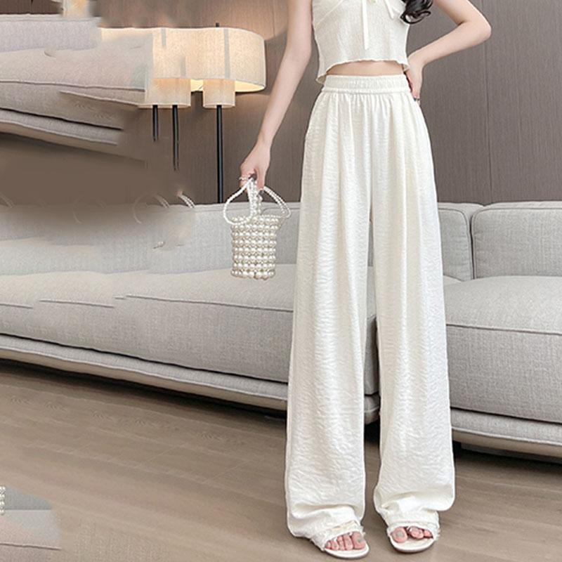 

Женские весенне-летние текстурированные брюки кремового цвета в стиле ленивой небрежности, повседневные, универсальные, драпирующиеся, широкие XL белый