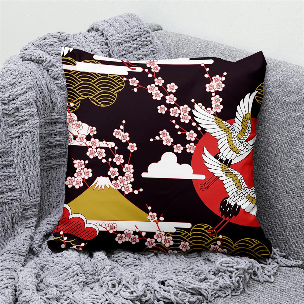 Lucky Cat Japanese Style Sofa Bed Decorative Pillow Cover Home Decor Mount Fuji  Art Cushion