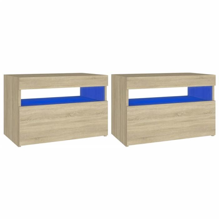 VidaXL Tables de Chevet à LED 2 pcs, Armoires de Nuit avec Rangement, Armoires de Lit, Meubles de Chambre Maison, Moderne, 3082781