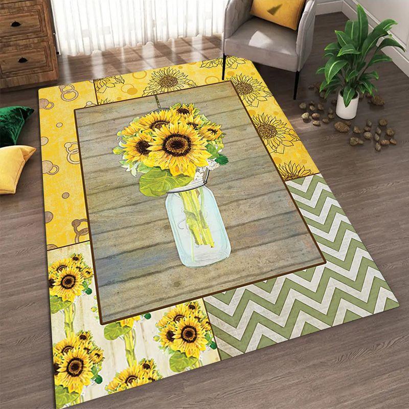 Sunflower Pattern Living Room Carpet Dirt Resistant and Easy To Maintain Foot Mat Bedroom Large-sized Floor Mat
