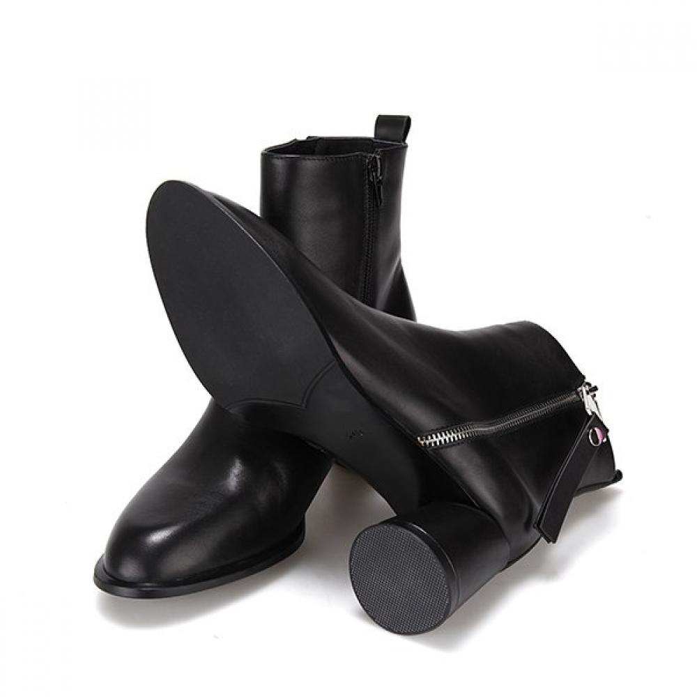 BARBARA Leather Zipper Point 6.5cm Kitten Heel Ankle Boots Bbg864bk