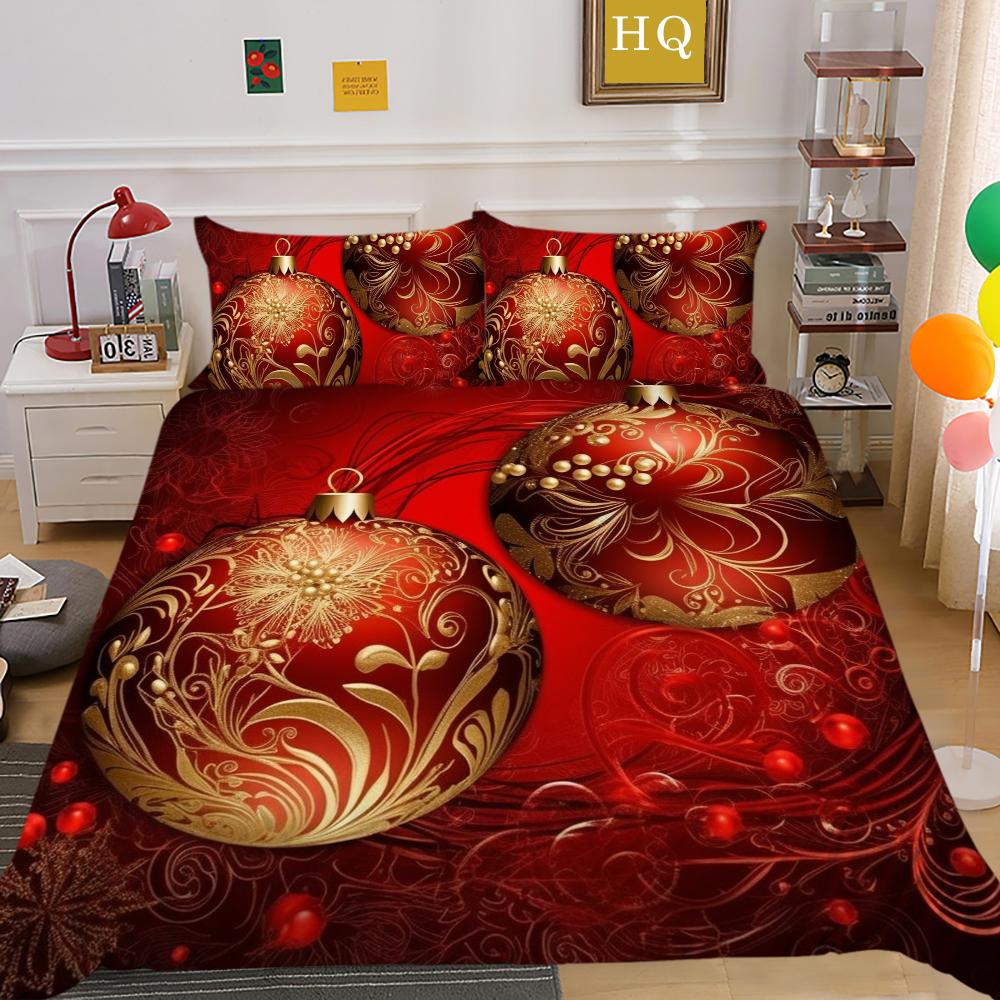3D Microfiber Fabric Christmas Bedding Set Santa Claus Quilt Cover Pillowcase 2 or 3 EU220 * 240 Full-size Quick Drying Easy Cleaning Home Decoration