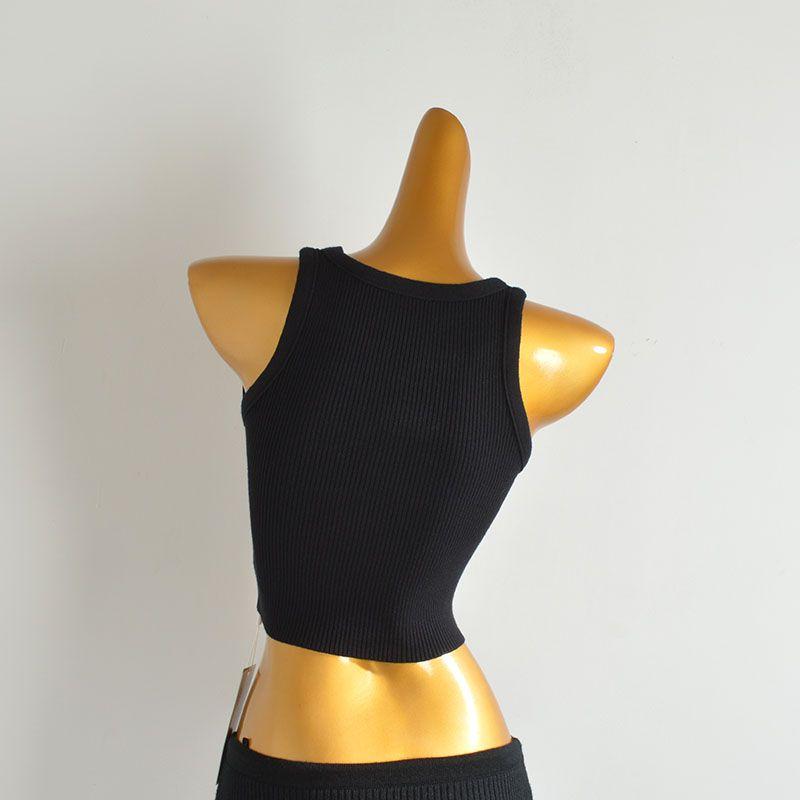 Sexy Sexy round Neck Metal Buckle Hollow Camisole Women's Clothing Spring Summer Slim-Fit Short Asymmetrical Knitwear Fashion