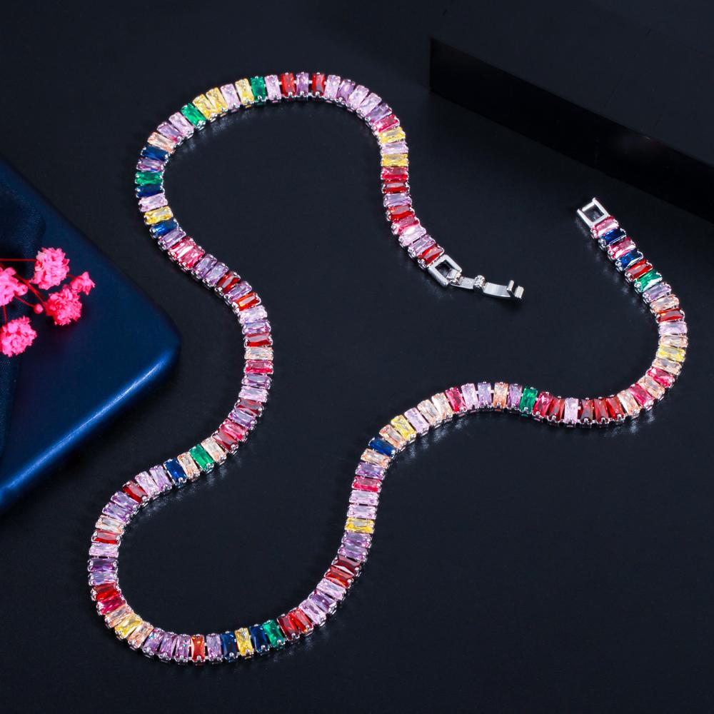 WWJ Colier rotund cu zirconiu cubic, baghetă, multicolor, curcubeu, pentru femei, petrecere de logodna, bijuterii boho