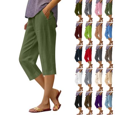 Women's Fashion Solid Color Loose Elastic Waist Straight Pocket Casual Pants