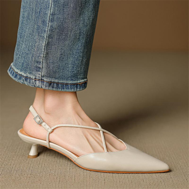 Mode Neue Schafveloursleder Sommer Sandalen Damenschuhe Spitz Zehen Sandalen für Damen Mode Zehenbedeckende Sandalen Handgefertigter Echtschuh