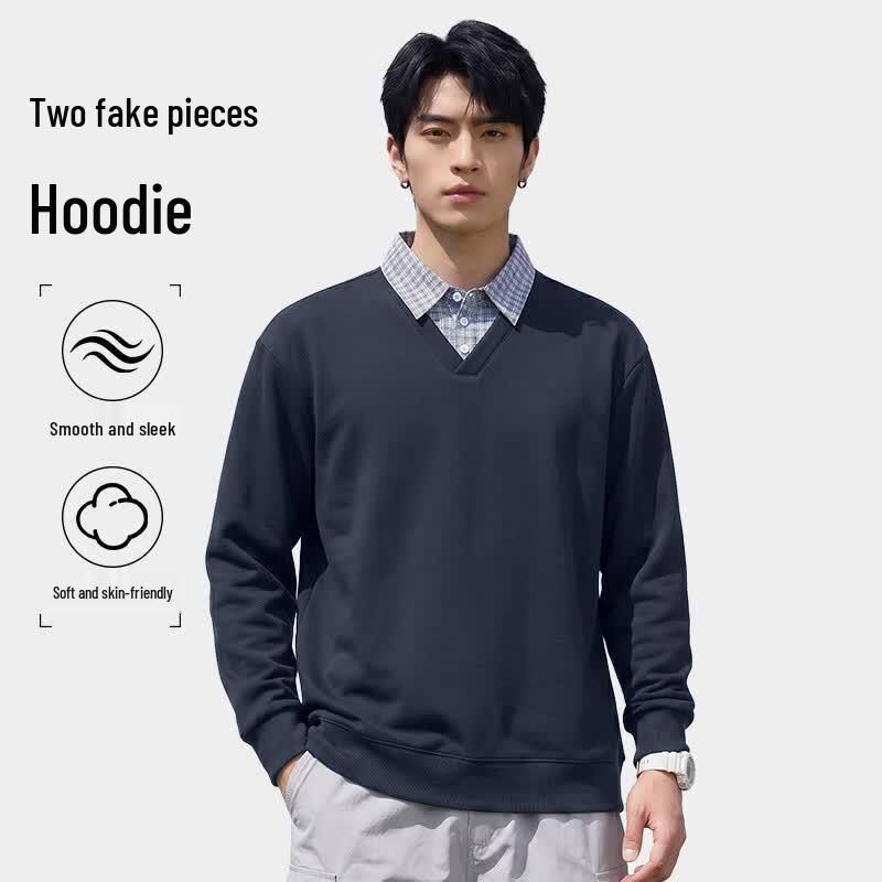 Baleno Men's Long Sleeve Polo Collar Faux Two-Piece Sweatshirt
