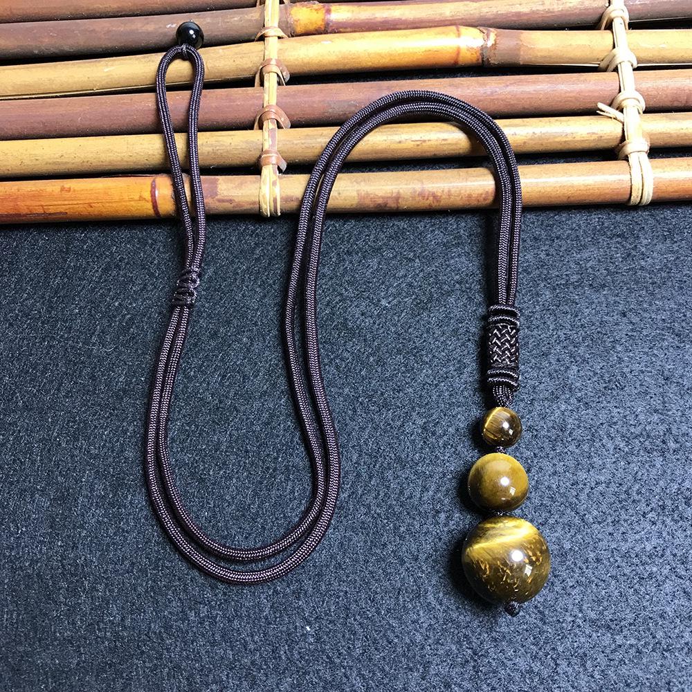 16MM Tiger Eye & Obsidian Crystal Pendant Necklace - Unisex Agate Ornament