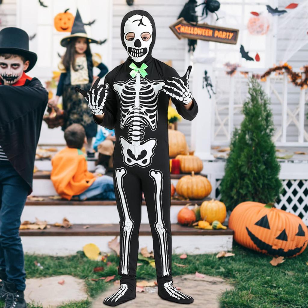 Halloween Cosplay Costume for Kids Skeleton Costume Scream Grim Reaper Costume Ghost Cape Costume for Kids Unisex School Festival Cultural Festival