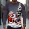 Spring and Autumn Round Neck Funny Christmas Santa Graphic 3D Printed Top Fashionable Casual Long Sleeved Men's T-shirts
