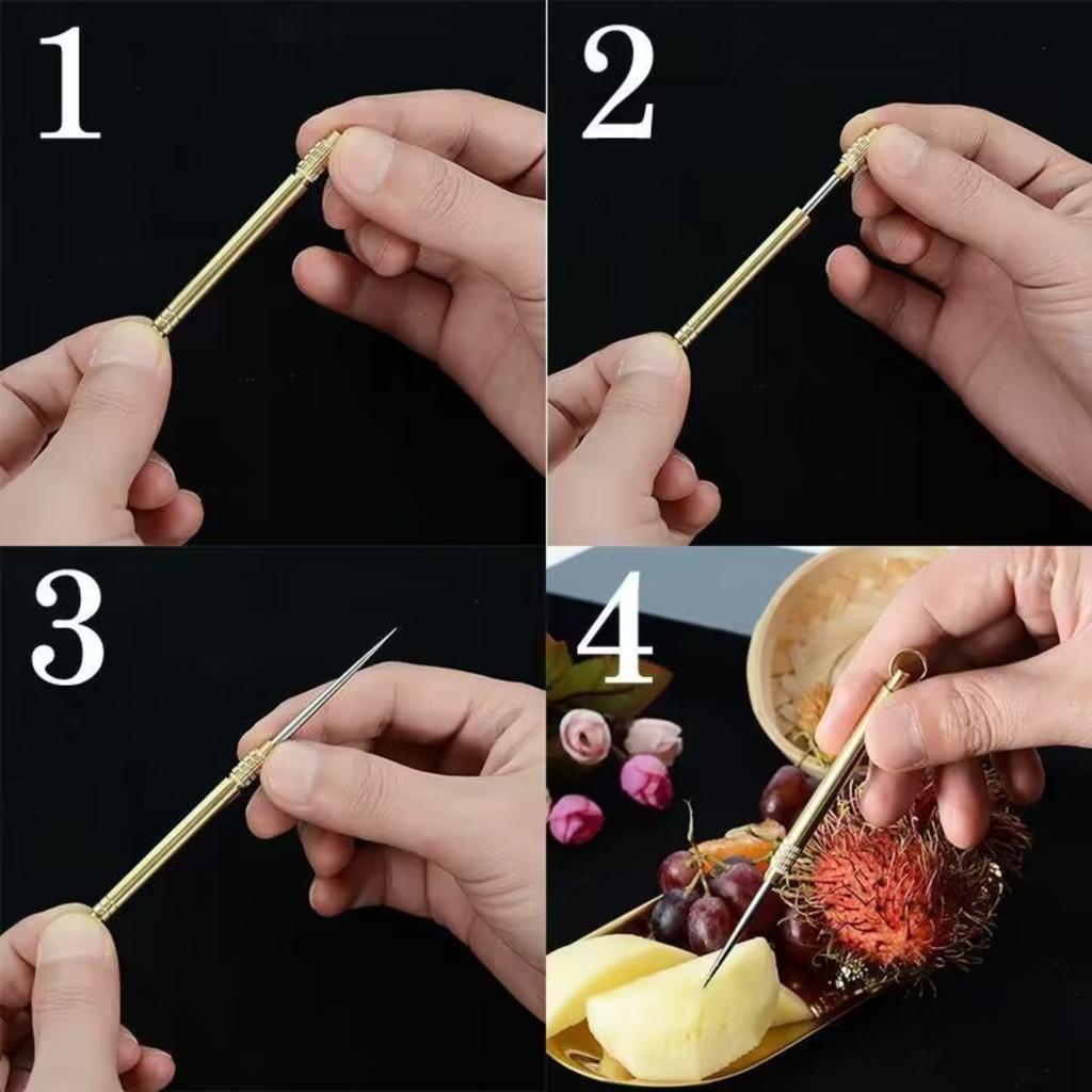 Outdoor Camping Titanium Toothpick Holder Fruit Fork Keychain Tool