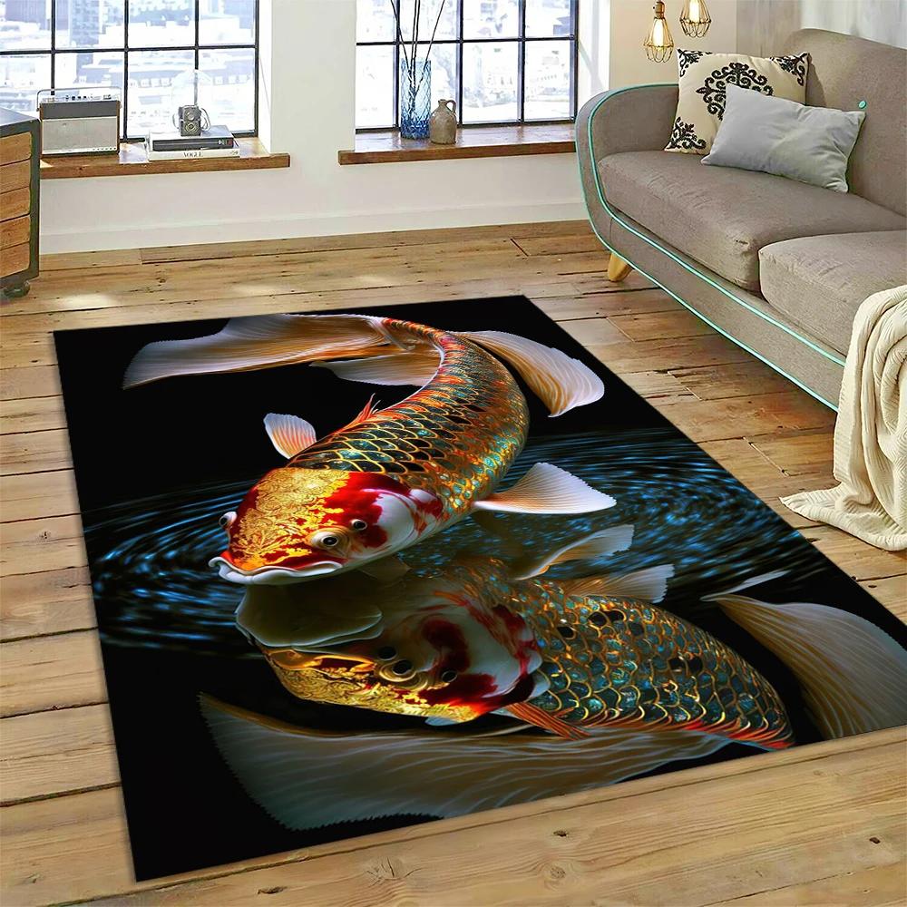 שטיח מצויר דגי קוי יין יאנג טבעיים לבית, לסלון, לחדר השינה, לספה, שטיחון כניסה, קישוט, שטיח אזור לילדים, מחצלת מונעת החלקה