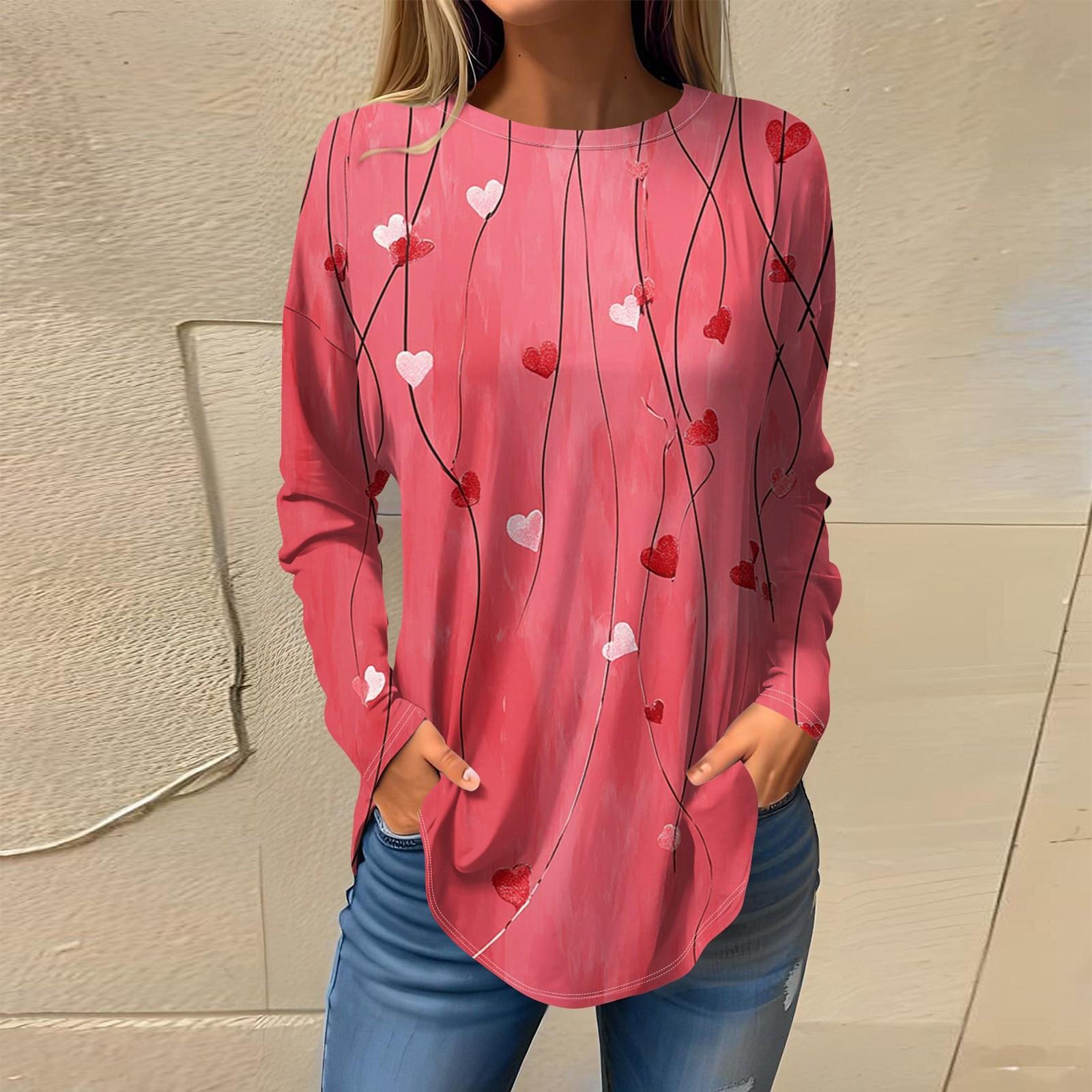 

Жіночі футболки для осені Повсякденні сорочки з довгими рукавами Світшоти Вінтажний топ з графічним принтом Пуловер День Святого Валентина M Кіновар