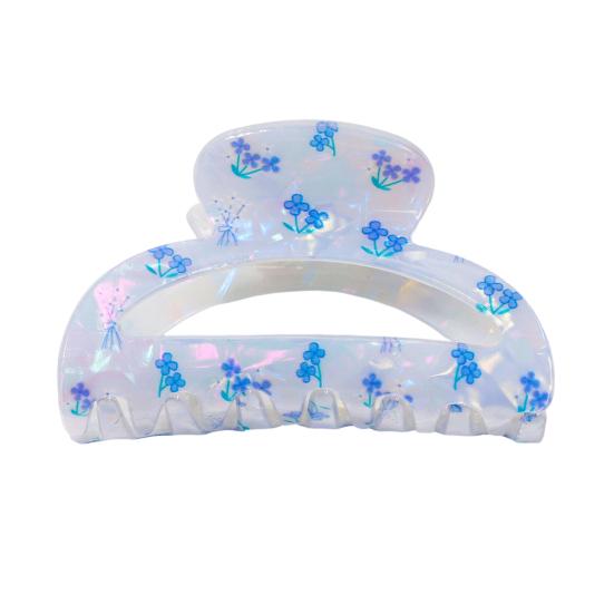 Hair Claw Floral Print Hollow Design Back Head Hair Clip Anti-slip Teeth Strong Grip F