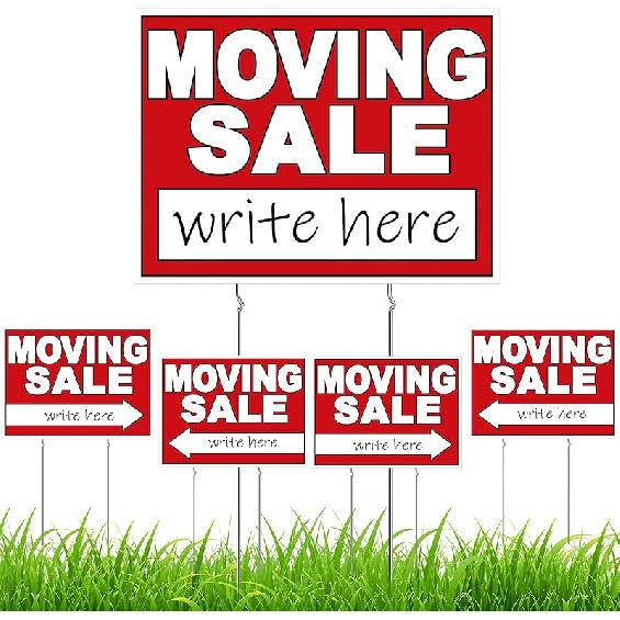 5 шт. Двусторонние вывески для распродажи в связи с переездом 12 x 16   Водонепроницаемый гофрированный пластик Комплект вывесок для распродажи в связи с переездом со стойками, Направляющие стрелки Распродажа во дворе Red, White