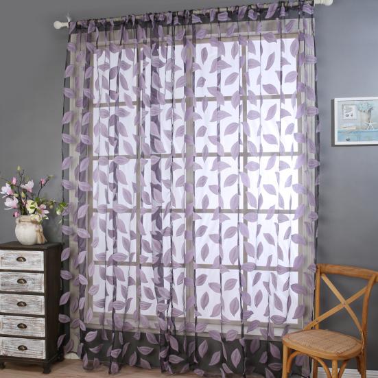 2ks Listový tyl Dveře Okno Závěsový panel Průsvitný šátek Ložnice drapérie