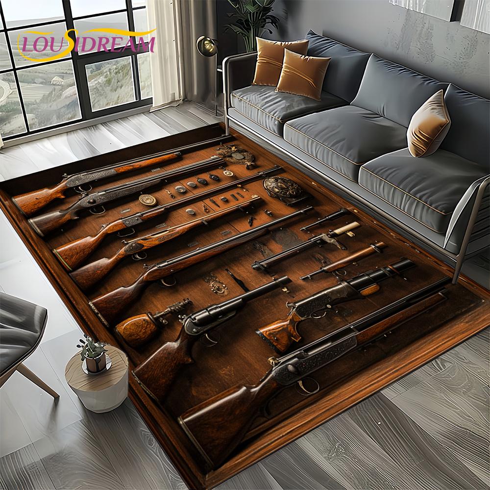 2025 New Retro Guns Pistol Ammunition Bullet Cartridge AK M4 Rug Carpet for Living Room Bedroom Decor,Non-slip for Sofa Doormat