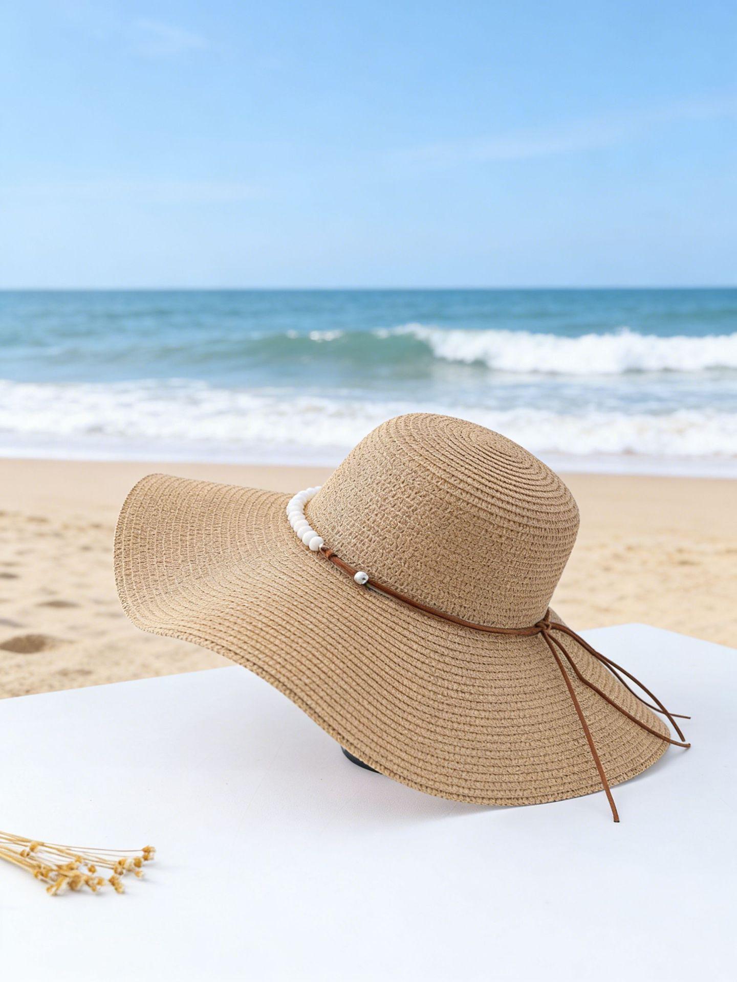 

Соломенная шляпа Женская летняя пляжная с широкими полями Для прогулок у моря Солнцезащитная шляпа Новая солнцезащитная шляпа Защита от солнца Летняя шляпа Head circumference (56-58cm) хаки