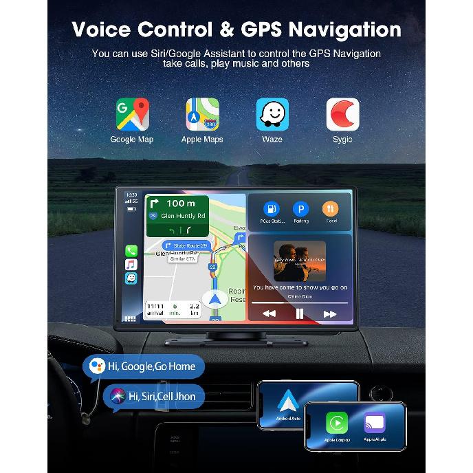 9-Inch Wireless Car Stereo with Carplay, Backup Camera, GPS Navigation, Android Auto - by LAMTTO