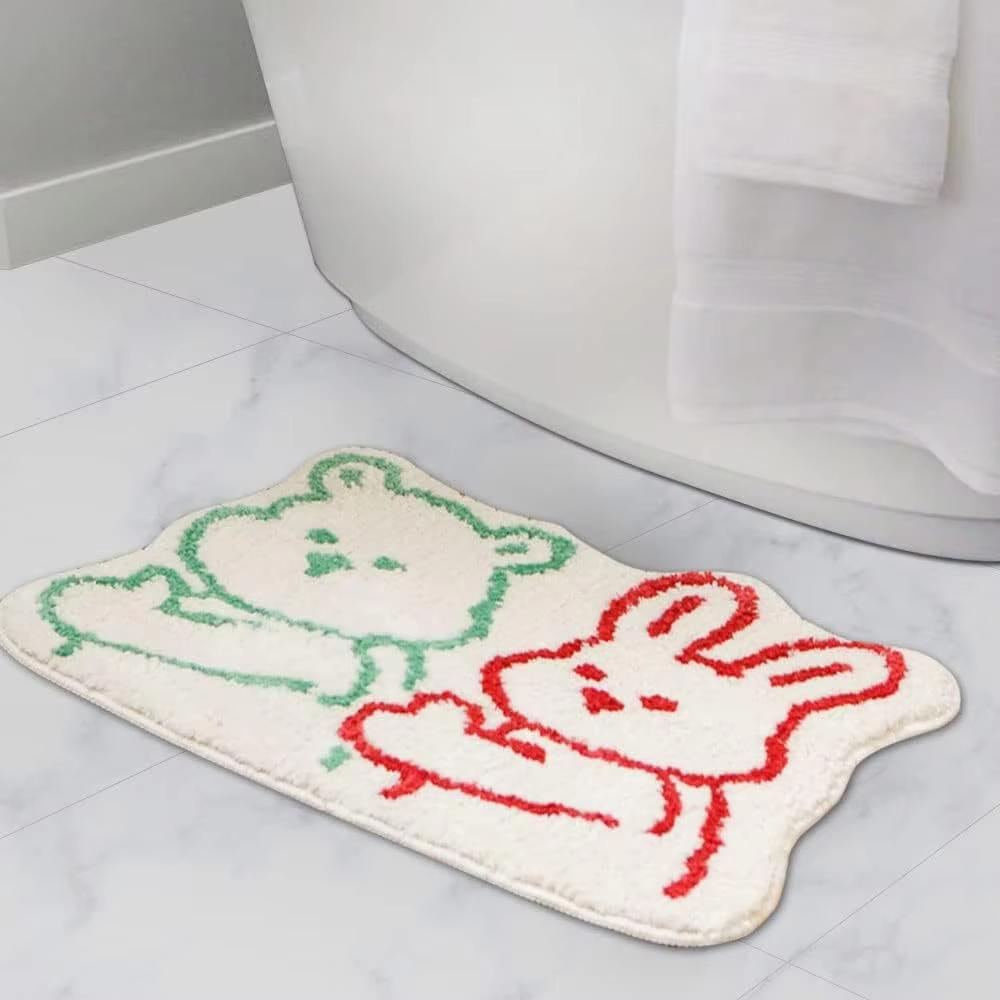 Cute Cartoon Bear Shaped Soft Floor Mat Animal Print Absorbent Bathroom Bedroom Living Room Decor Rug